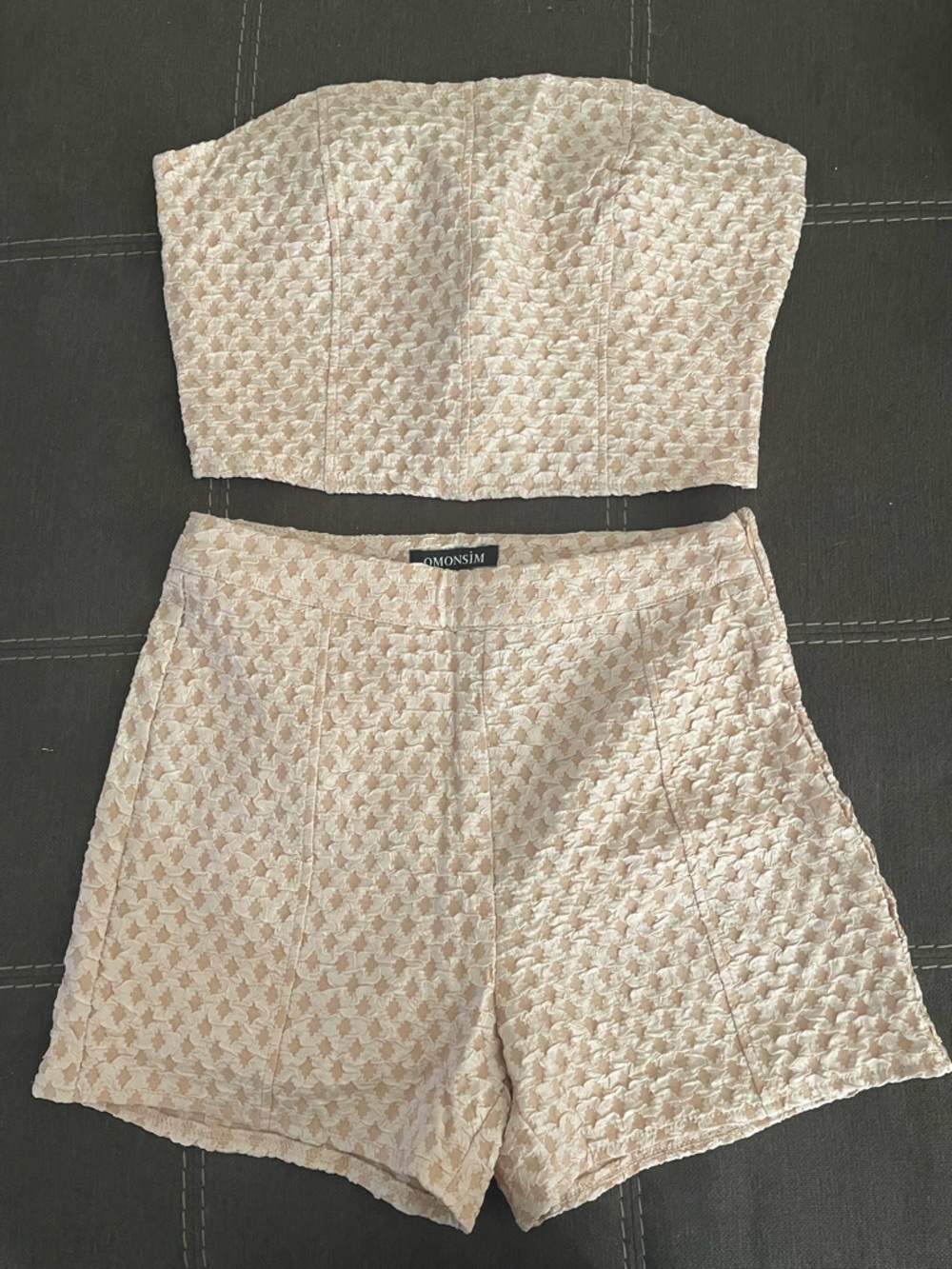 SHEIN High Waist Textured Cream Shorts